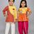 Orange embroidered cotton silk dhoti kurta set & kurta pyjama brother sister matching combo