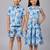 Blue & off white printed cotton dress & co-ord set brother sister matching combo