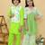 Green embroidered cotton kurta set & kurta jacket brother sister matching combo