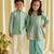 Blue embroidered brocade kurta salwar set & bandhgala brother sister matching combo
