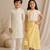 Ivory, yellow & off white embroidered satin co-ord set & kurta pant brother sister matching combo