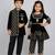 Black embroidered velvet kurta set & kurta pyjama brother sister matching combo