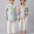 Blue & off white printed chanderi dhoti kurta set & kurta pant brother sister matching combo