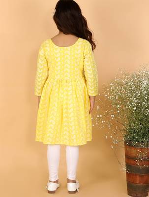 Yellow & mustard chikankari cotton kurta set & kurta pyjama brother sister matching combo 2