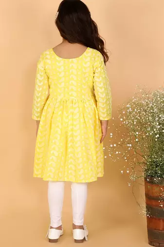Yellow & mustard chikankari cotton kurta set & kurta pyjama brother sister matching combo
