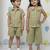 Green printed cotton co-ord set & shirt set brother sister matching combo