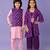 Purple & lavender printed silk & cotton palazzo set & kurta jacket brother sister matching combo