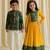 Yellow & green embroidered brocade lehenga choli & bandhgala brother sister matching combo