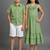 Green & off white printed rayon & cotton dress & co-ord set brother sister matching combo