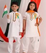 White solid & embroidered viscose & cotton kurta set & kurta pyjama brother sister matching combo