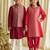 Red & maroon embroidered brocade kurta salwar set & kurta jacket brother sister matching combo