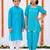 Turquoise gota embroidered & printed cotton kurta set & kurta pant brother sister matching combo