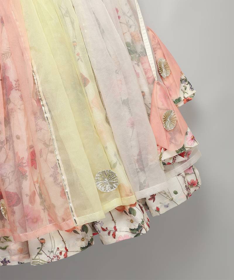 Multicolor printed organza & cotton silk lehenga choli & kurta pyjama brother sister matching combo