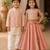 Gold, pink & cream printed cotton lehenga choli & kurta jacket brother sister matching combo