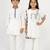 White & silver embroidered cotton palazzo set & kurta pyjama brother sister matching combo