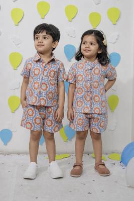 Multicolor printed cotton co-ord set & shirt set brother sister matching combo 1
