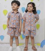 Multicolor printed cotton co-ord set & shirt set brother sister matching combo