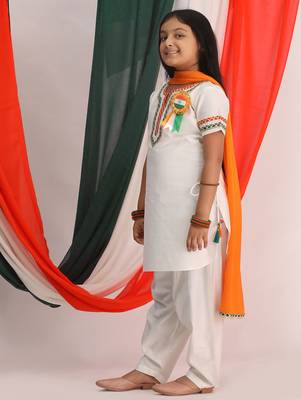 White solid & embroidered viscose & cotton kurta set & kurta pyjama brother sister matching combo 2
