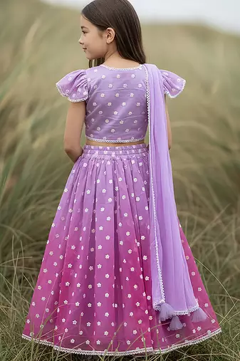 Purple embroidered chanderi lehenga choli & kurta pyjama brother sister matching combo