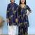 Blue & navy blue printed cotton palazzo set & kurta pyjama brother sister matching combo