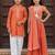 Orange embroidered chanderi lehenga choli & kurta pyjama brother sister matching combo