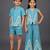 Blue & off white embroidered cotton co-ord set brother sister matching combo