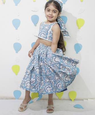 Blue printed cotton skirt set & shirt set brother sister matching combo 2