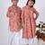 Orange printed cotton kurta set & kurta pant brother sister matching combo