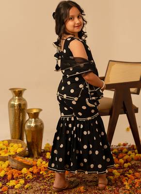 Black printed cotton sharara set & kurta pant brother sister matching combo 2