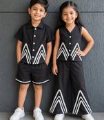 Black embroidered cotton co-ord set brother sister matching combo