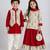 Red printed cotton silk lehenga choli & kurta pyjama brother sister matching combo