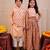 Peach block printed crepe & cotton sharara set & kurta jacket brother sister matching combo