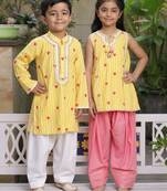 Sunshine yellow printed cotton kurta salwar set & kurta pant brother sister matching combo