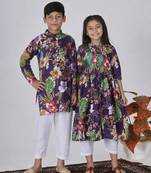 Purple printed cotton kurta set & kurta pant brother sister matching combo