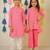 Pink block printed cotton kurta set & kurta pyjama brother sister matching combo