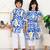 Blue & multicolor woven & printed cotton kurta set & kurta pyjama brother sister matching combo