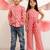 Pink printed cotton dress & shirt brother sister matching combo