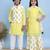 Yellow solid & printed cotton sharara set & kurta jacket brother sister matching combo