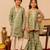 Sage green & mint green printed cotton sharara set & kurta pant brother sister matching combo