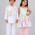 Multicolor & white printed cotton silk kurta set & kurta pyjama brother sister matching combo