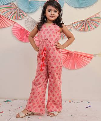 Pink printed cotton dress & shirt brother sister matching combo 2
