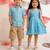 Sky blue printed cotton dress & shirt brother sister matching combo