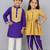 Yellow & blue printed silk dhoti kurta set & kurta pyjama brother sister matching combo