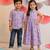 Purple printed cotton frock & shirt brother sister matching combo
