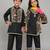 Black embroidered cotton silk kurta set & kurta pyjama brother sister matching combo