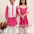 Pink printed cotton kurta set & kurta jacket brother sister matching combo
