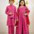 Pink block printed chanderi anarkali set & kurta jacket brother sister matching combo