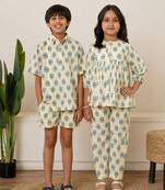 Off white, cream & white printed cotton co-ord set brother sister matching combo