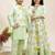 Green printed cotton lehenga choli & kurta jacket brother sister matching combo