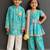 Blue & multicolor printed cotton silk kurta set & kurta pyjama brother sister matching combo